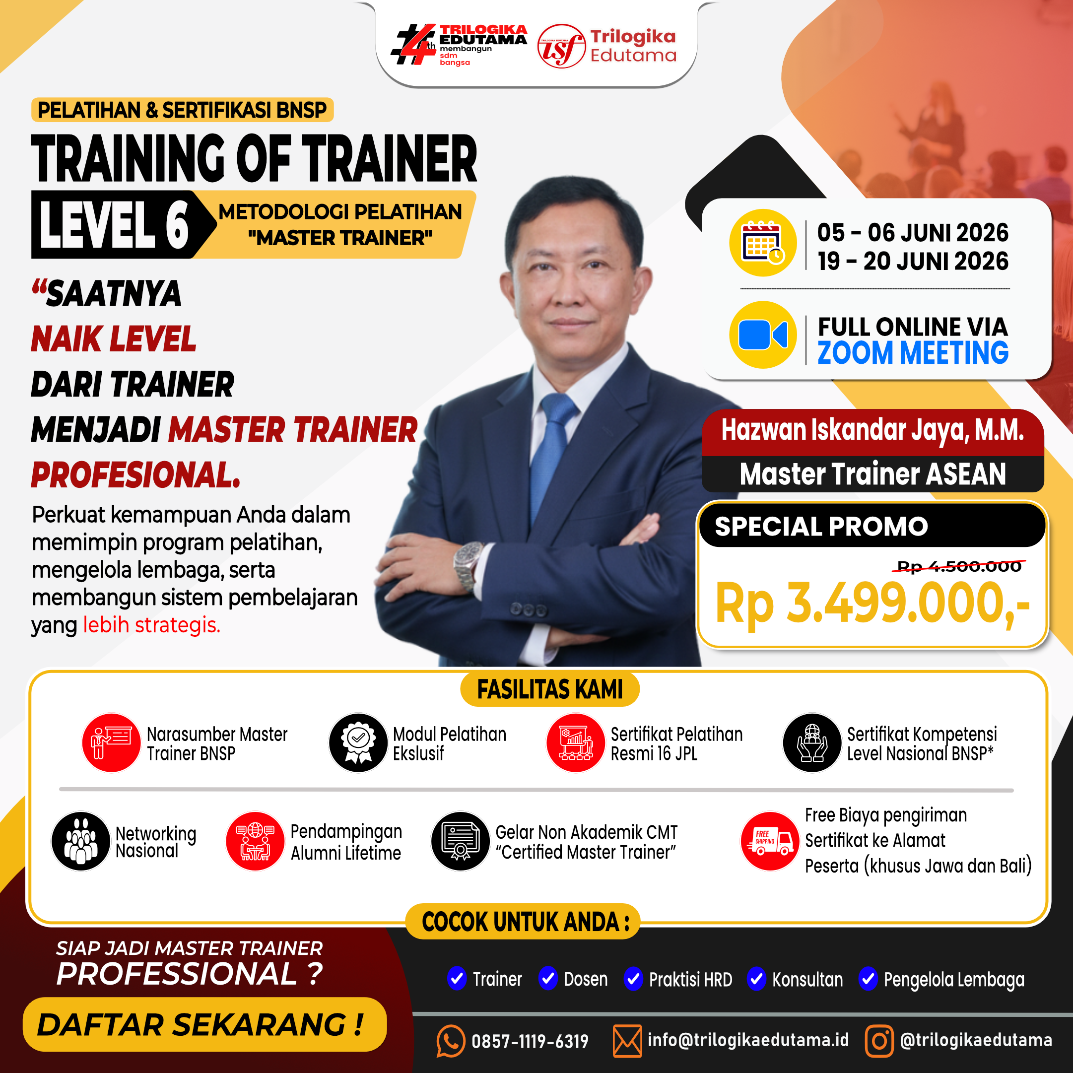 DIKLAT DAN SERTIFIKASI TRAINING OF TRAINER BNSP LEVEL 6 "MASTER TRAINER" JUNI 2026
